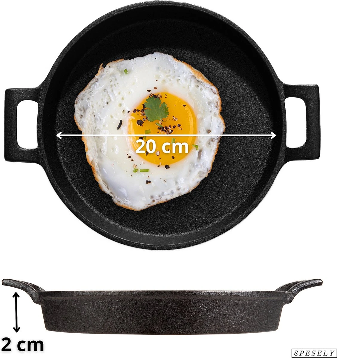 Spesely® Gietijzeren Pan Met Handvaten - Koekenpan - Hapjespan - Diameter 20cm - Gietijzeren Pan Bbq 4 Spesely® Gietijzeren Pan Met Handvaten - Koekenpan - Hapjespan - Diameter 20cm - Gietijzeren Pan Bbq - Afbeelding 2