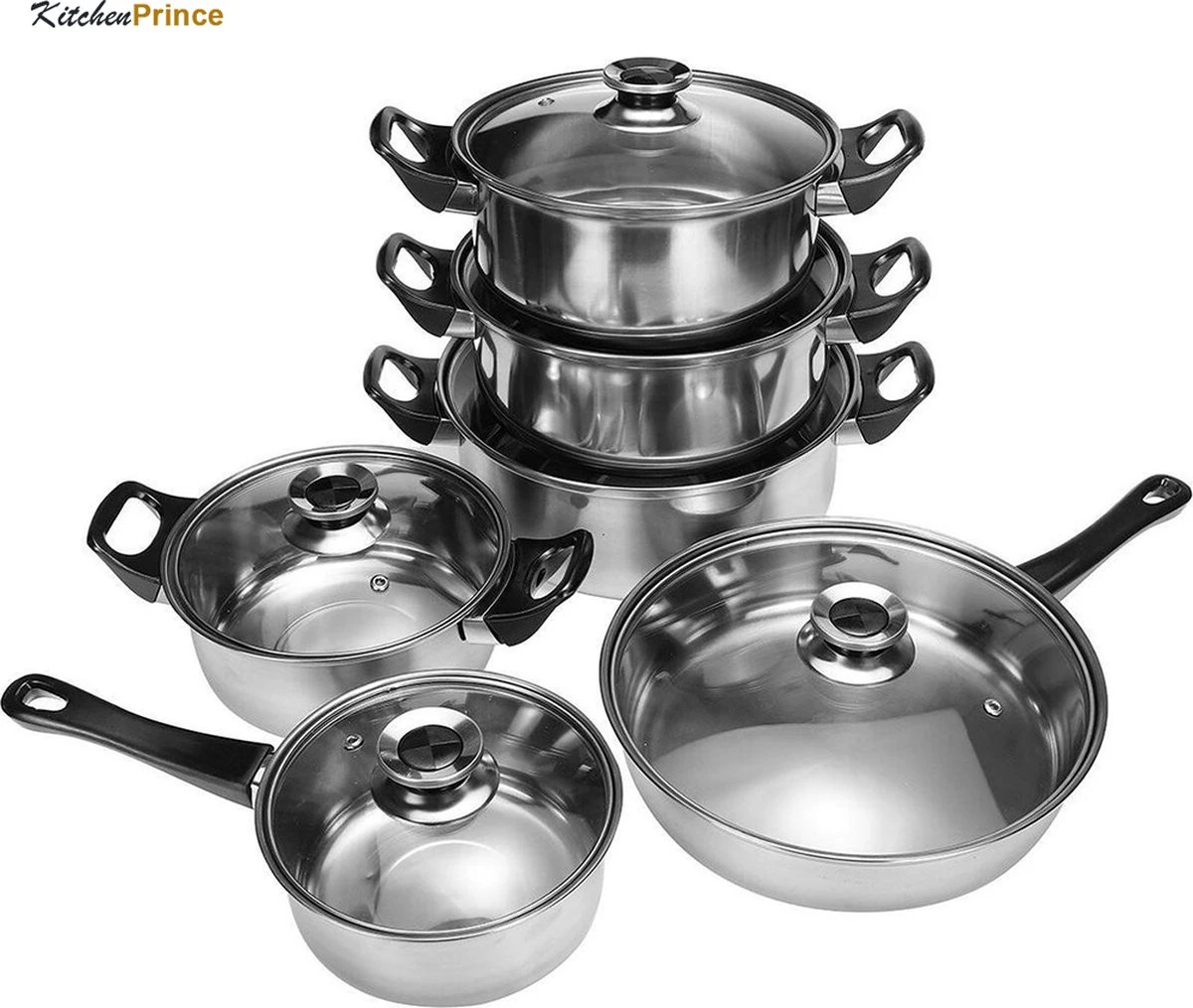 KitchenPrince 12-Delige Pannenset RVS - Pottenset - Kookpannen - Koekenpan - Steelpan - Bakpan - PFAS-Vrij - Pannenset - Pannenset Inductie - Antiaanbaklaag - Koekenpannenset 3 KitchenPrince 12-Delige Pannenset RVS - Pottenset - Kookpannen - Koekenpan - Steelpan - Bakpan - PFAS-Vrij - Pannenset - Pannenset Inductie - Antiaanbaklaag - Koekenpannenset