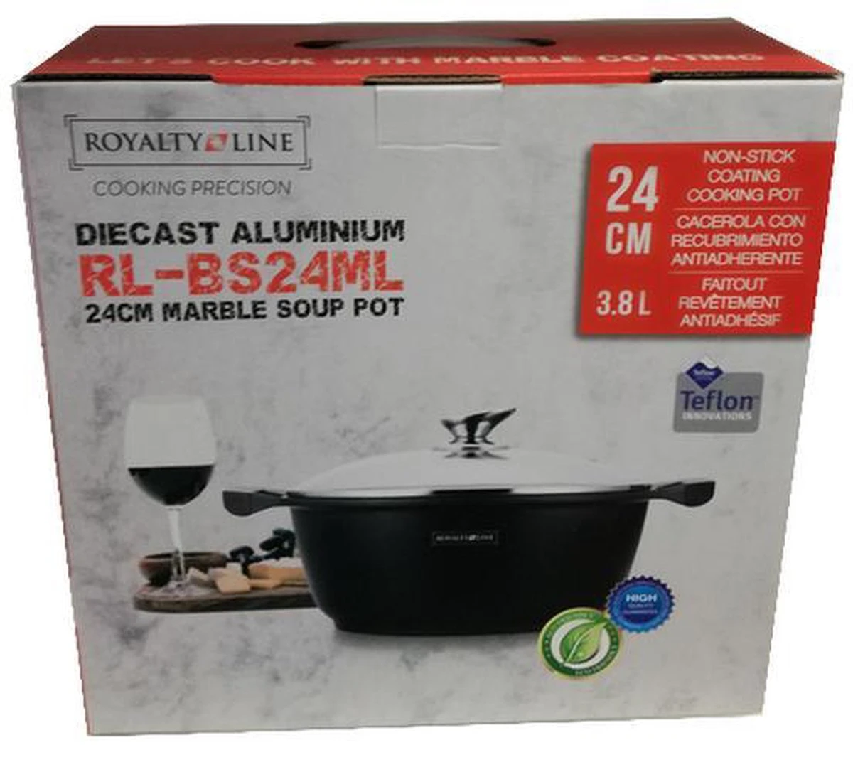 Royalty Line - Marble Soep/braadpan - Met Glazen Deksel Zwart - 24 CM. RL-BS24ML 10 Royalty Line - Marble Soep/braadpan - Met Glazen Deksel Zwart - 24 CM. RL-BS24ML - Afbeelding 8