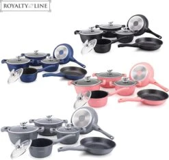 Royalty Line 10-delige Pannenset-- RVS - Gietijzer- Roze -Eersteklas Kookgereiwinkel 1200x1137