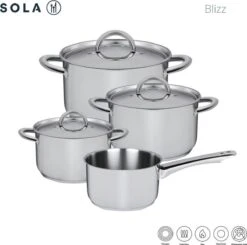Sola Pannenset Blizz - 4 Delig - Ø Cm - Zilver - RVS - Sandwichbodem -Eersteklas Kookgereiwinkel 1200x1188