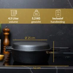 Chefarone Gietijzeren Pan - 2-in-1 Braadpan Inclusief Deksel - Geschikt Voor Alle Warmtebronnen 16 Chefarone Gietijzeren Pan - 2-in-1 Braadpan Inclusief Deksel - Geschikt Voor Alle Warmtebronnen -Eersteklas Kookgereiwinkel 1200x1200 1032