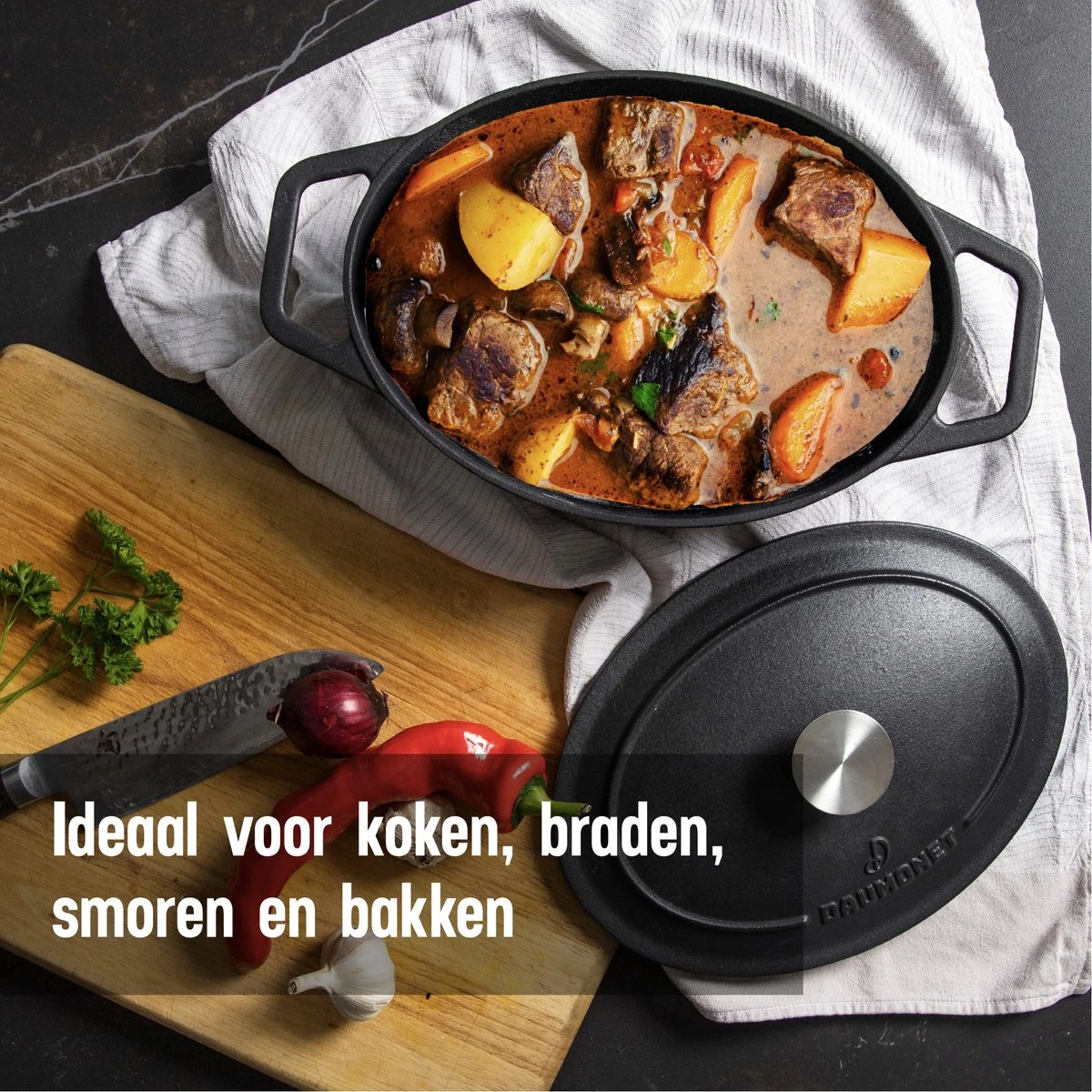 Gietijzeren Braadpan - Sudderpan Zwart Van Daumonet - Ovaal - Ø 29 Cm - 3 Liter - 100% PFAS & PFOA Vrij - Emaille - Geschikt Voor Alle Warmtebronnen - Elektrisch - Gas - Halogeen - Inductie - Keramisch - Vaatwasserbestendig 6 Gietijzeren Braadpan - Sudderpan Zwart Van Daumonet - Ovaal - Ø 29 Cm - 3 Liter - 100% PFAS & PFOA Vrij - Emaille - Geschikt Voor Alle Warmtebronnen - Elektrisch - Gas - Halogeen - Inductie - Keramisch - Vaatwasserbestendig - Afbeelding 4