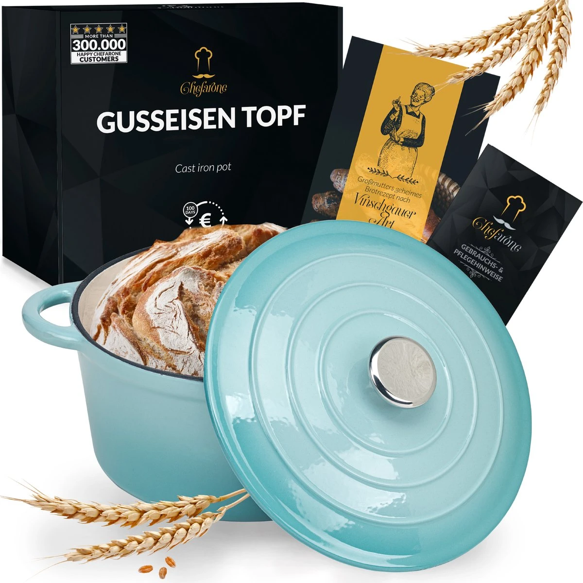 Chefarone Gietijzeren Pan - Braadpan Inclusief Deksel - Geschikt Voor Alle Warmtebronnen - Geëmailleerd Blauw 3 Chefarone Gietijzeren Pan - Braadpan Inclusief Deksel - Geschikt Voor Alle Warmtebronnen - Geëmailleerd Blauw