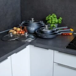 Herenthal Pannenset Inductie - Luxe 10-Delige Pannenset - Kookpotten Voor Alle Warmtebronnen - Kookpan - Pan Inductie Met Glazen Deksels En Koudgrepen - Grijs -Eersteklas Kookgereiwinkel 1200x1200 155