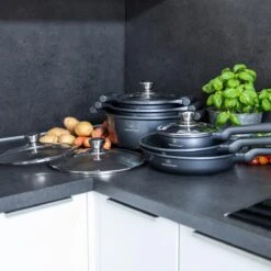 Herenthal Pannenset Inductie - Luxe 10-Delige Pannenset - Kookpotten Voor Alle Warmtebronnen - Kookpan - Pan Inductie Met Glazen Deksels En Koudgrepen - Grijs -Eersteklas Kookgereiwinkel 1200x1200 159