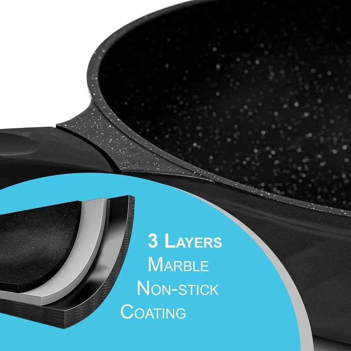 Marble Coating Wokpan Inductie - Met Glazen Deksel - Zwart - 30 Cm 5 Marble Coating Wokpan Inductie - Met Glazen Deksel - Zwart - 30 Cm - Afbeelding 3