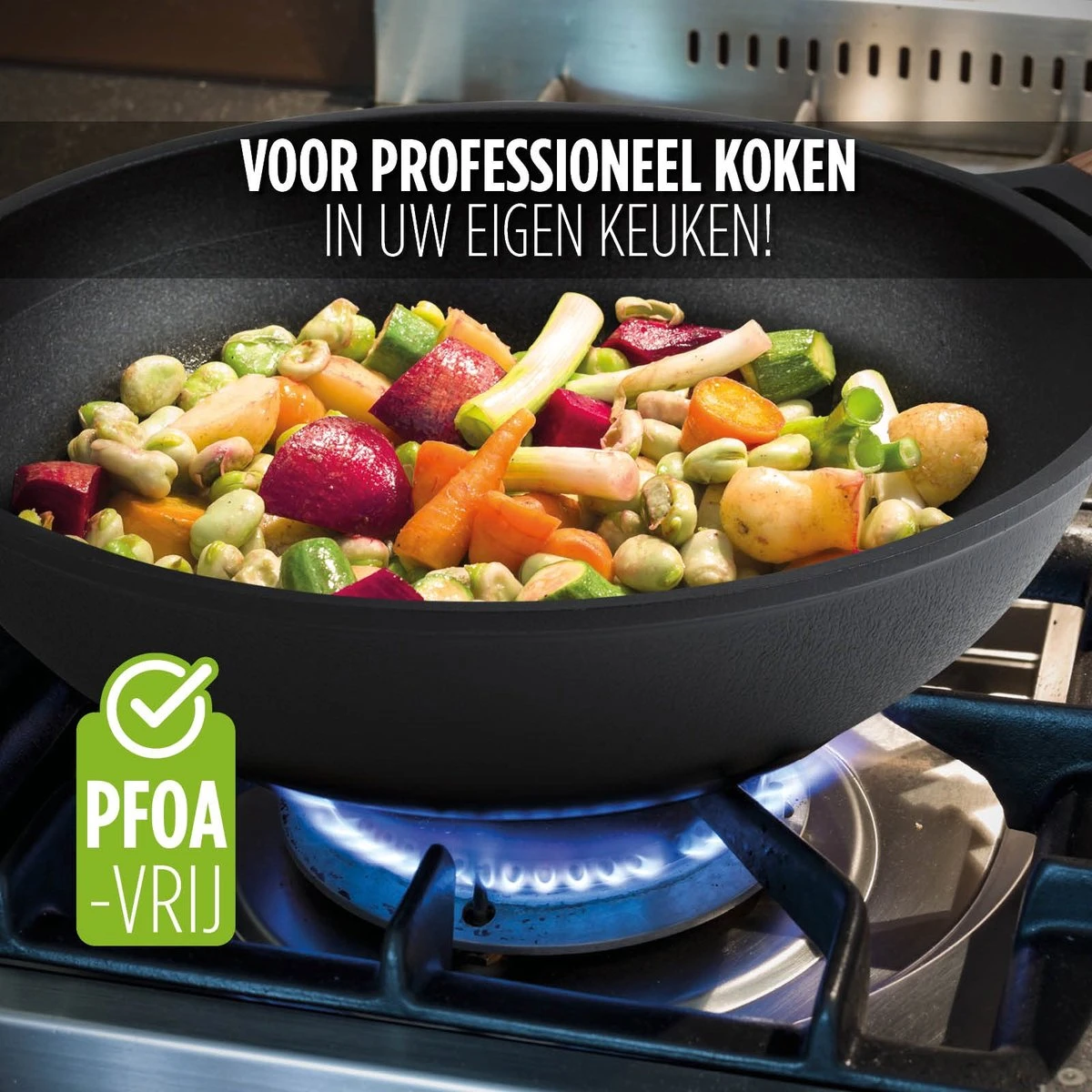 Rosmarino Black Line - Wokpan - Ø30cm - 100% PFAS & PFOA Vrij - Gegoten Aluminium - Non-stick Minerale Coating - Ergonomische Handgreep - Geschikt Voor Alle Warmtebronnen & Vaatwasser 6 Rosmarino Black Line - Wokpan - Ø30cm - 100% PFAS & PFOA Vrij - Gegoten Aluminium - Non-stick Minerale Coating - Ergonomische Handgreep - Geschikt Voor Alle Warmtebronnen & Vaatwasser - Afbeelding 4
