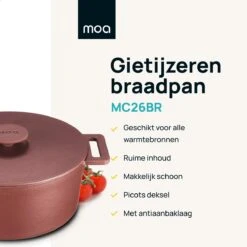 MOA Gietijzeren Braadpan - Inhoud 4,75 Liter - 26CM - Rond - Alle Warmtebronnen - Ook Voor Inductie - Gewicht 5,8 Kg - Bordeaux Rood - MC26BR 13 MOA Gietijzeren Braadpan - Inhoud 4,75 Liter - 26CM - Rond - Alle Warmtebronnen - Ook Voor Inductie - Gewicht 5,8 Kg - Bordeaux Rood - MC26BR -Eersteklas Kookgereiwinkel 1200x1200 984