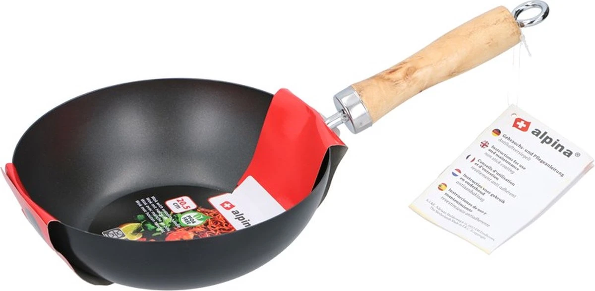 Alpina Wokpan 20 Cm Staal/hout Zwart/blank 4 Alpina Wokpan 20 Cm Staal/hout Zwart/blank - Afbeelding 2