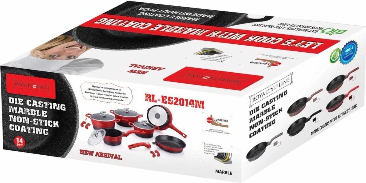 Royalty Line - Set Lot 14-delige Pannenset Inductie - Glazen Deksel - Met Afneembare Handgreep - Marmeren Interieur -PFAS-vrij - Roze Kleur 5 Royalty Line - Set Lot 14-delige Pannenset Inductie - Glazen Deksel - Met Afneembare Handgreep - Marmeren Interieur -PFAS-vrij - Roze Kleur - Afbeelding 3