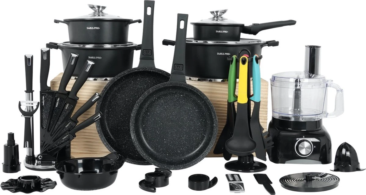 Swiss Pro+ - SWP41D22 - Pannenset 41 Delig - Foodprocessor - Messenblok 8 Delig - Kookgerei Set Met Houder 7 Delig - Starters Pakket - 2022 Serie - Limited Edition -uitzet 4 Swiss Pro+ - SWP41D22 - Pannenset 41 Delig - Foodprocessor - Messenblok 8 Delig - Kookgerei Set Met Houder 7 Delig - Starters Pakket - 2022 Serie - Limited Edition -uitzet - Afbeelding 2