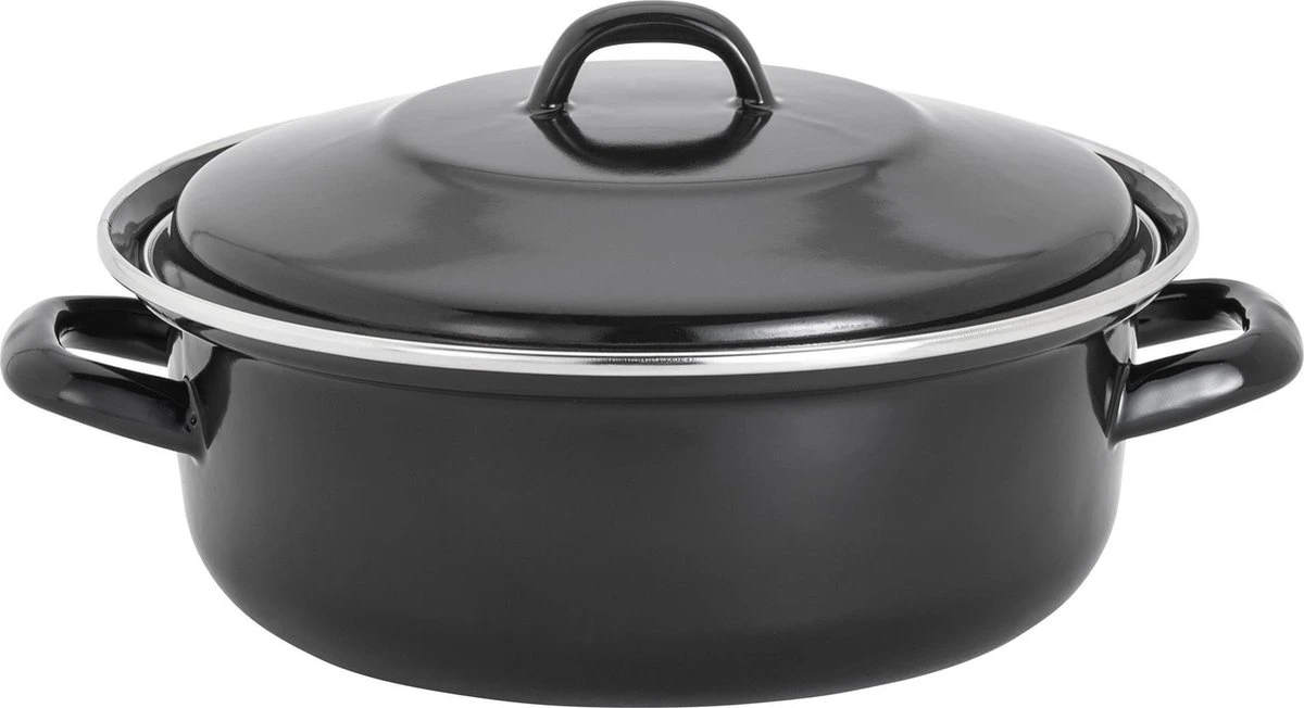 Lite-Body - Emaille - Magnus Braadpan 28cm/3,5l Met Deksel - Inductie - Zwart 3 Lite-Body - Emaille - Magnus Braadpan 28cm/3,5l Met Deksel - Inductie - Zwart