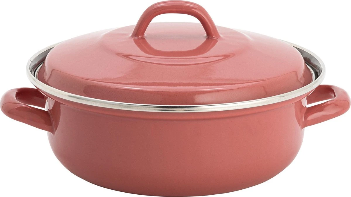 Lite-Body - Magnus Braadpan 24cm/2,5l Met Deksel - Emaille - Oud Roze - Inductie 3 Lite-Body - Magnus Braadpan 24cm/2,5l Met Deksel - Emaille - Oud Roze - Inductie