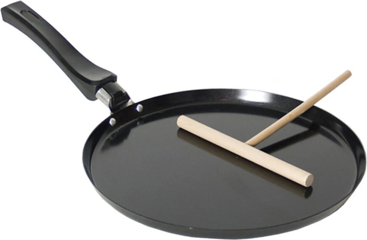 Zwarte Pannenkoekenpan/crepepan 24 Cm Met Anti-aanbak Laag En Houten Beslag Verdeler - Pannenkoeken/crepes - Koken 3 Zwarte Pannenkoekenpan/crepepan 24 Cm Met Anti-aanbak Laag En Houten Beslag Verdeler - Pannenkoeken/crepes - Koken