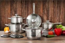 Swiss - Pannenset Inductie 12-delig - Glazen Deksel - RVS Pan / Steelpan / Koekenpan - PFAS-vrij 7 Swiss - Pannenset Inductie 12-delig - Glazen Deksel - RVS Pan / Steelpan / Koekenpan - PFAS-vrij -Eersteklas Kookgereiwinkel 1200x805 1