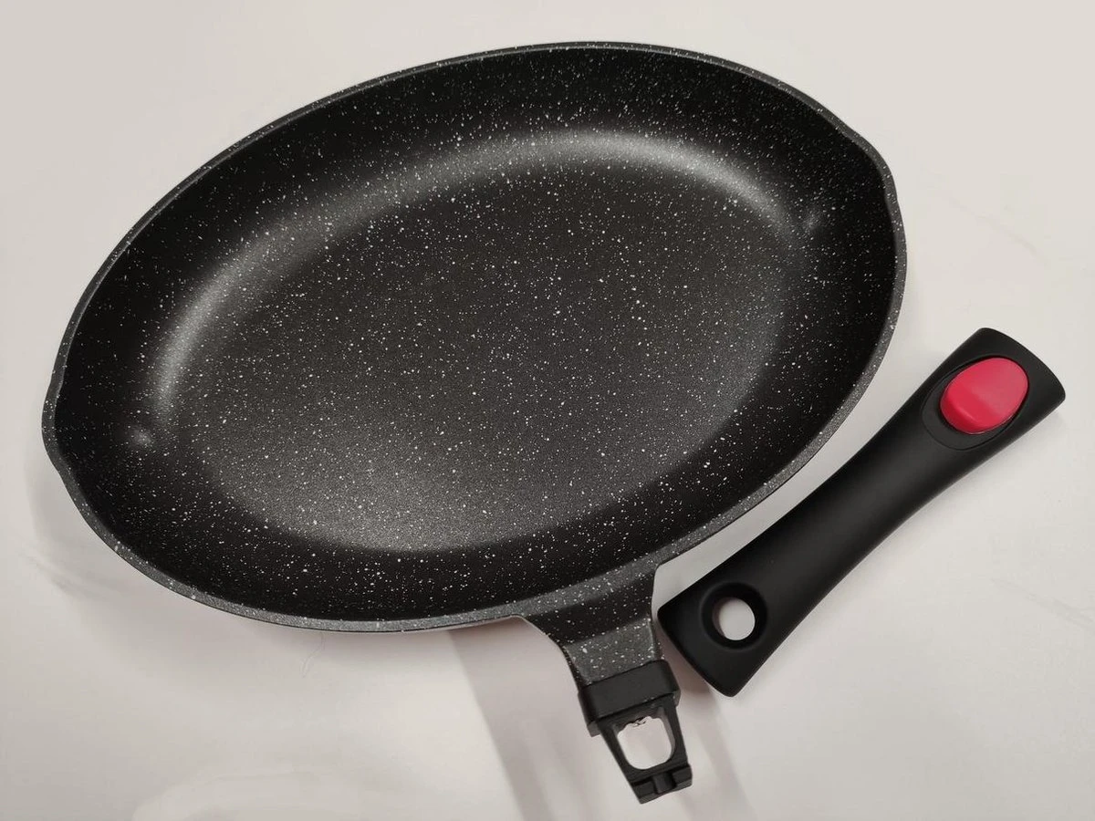 Satoshi Vispan Ø34 CM - Afneembare Handgreep - Marble Coating - Gietaluminium 3 Satoshi Vispan Ø34 CM - Afneembare Handgreep - Marble Coating - Gietaluminium - Afbeelding 2