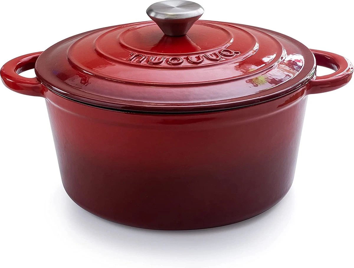 Nuovva Gietijzeren Braadpan Antiaanbaklaag Met Deksel - Sudderpan Rood - Rond - Ø24 Cm - 4.7 Liter - 100% PFAS & PFOA Vrij - Geschikt Voor Alle Warmtebronnen - Elektrisch - Gas - Halogeen - Inductie - Keramisch 3 Nuovva Gietijzeren Braadpan Antiaanbaklaag Met Deksel - Sudderpan Rood - Rond - Ø24 Cm - 4.7 Liter - 100% PFAS & PFOA Vrij - Geschikt Voor Alle Warmtebronnen - Elektrisch - Gas - Halogeen - Inductie - Keramisch