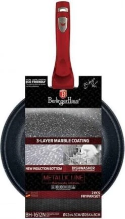 Berlinger Haus 1612 - Set Van 2 Granietpannen - Koekenpan - Rood Metallic - Burgundy Line - 22 En 26 Cm -Eersteklas Kookgereiwinkel 686x1200
