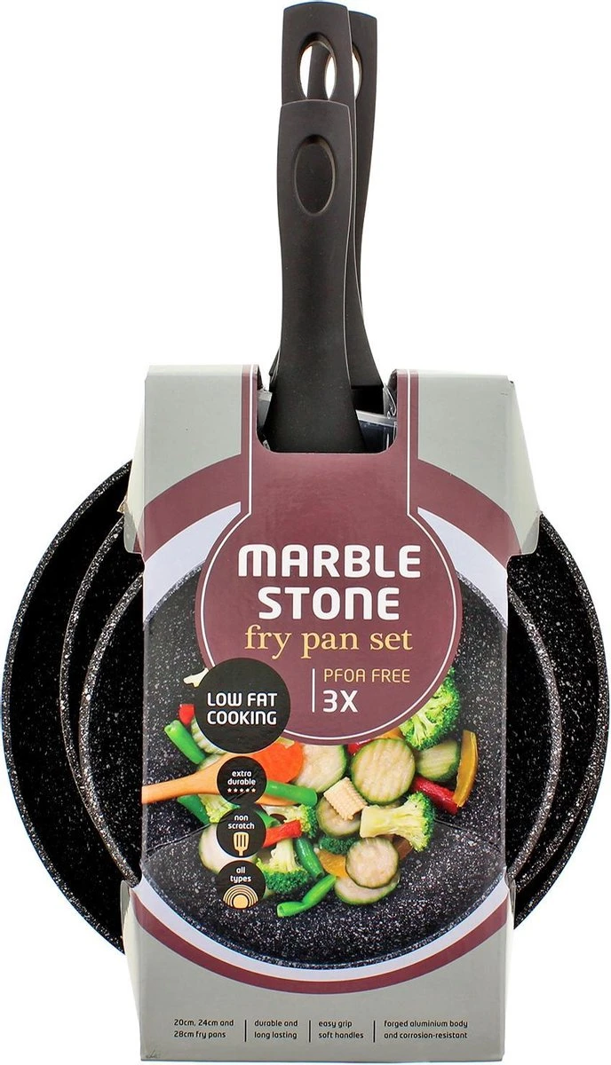 Luxe Marble Stone Pannenset 3-delig | Ø 20 - 24 - 28 Cm - Pannen - Vrij Van PFOA - Alle Warmtebronnen - Anti Aanbak - Extra Sterk 4 Luxe Marble Stone Pannenset 3-delig | Ø 20 - 24 - 28 Cm - Pannen - Vrij Van PFOA - Alle Warmtebronnen - Anti Aanbak - Extra Sterk - Afbeelding 2