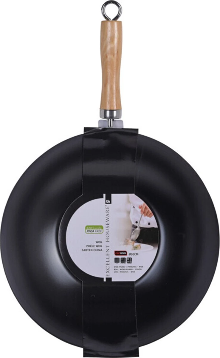 Excellent Houseware Wok Ø30cm Non Stick Zwart Houten Handvat 30 Cm - Pan - Koken - Eten - Keuken 4 Excellent Houseware Wok Ø30cm Non Stick Zwart Houten Handvat 30 Cm - Pan - Koken - Eten - Keuken - Afbeelding 2