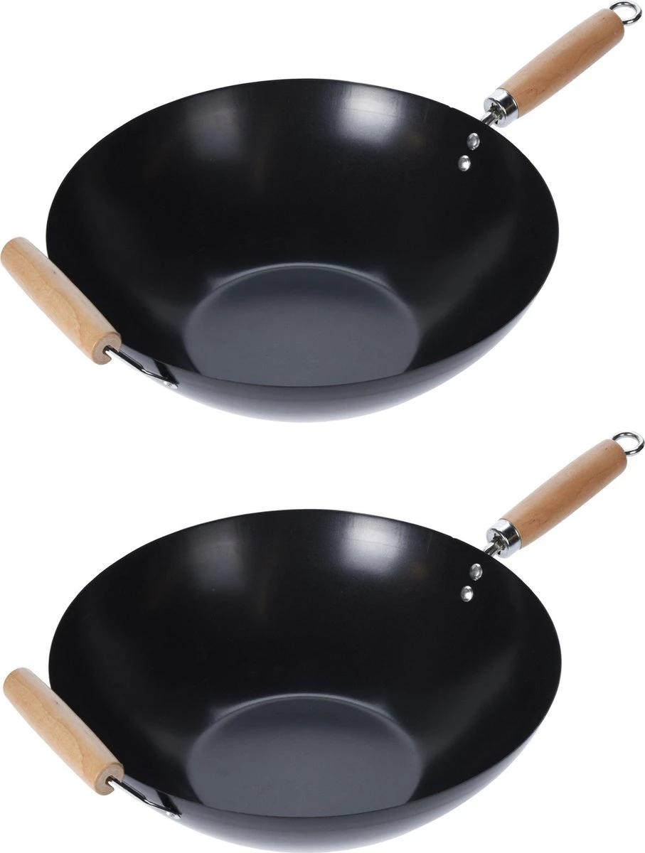 Wok Carbon Staal Ø35cm Houten Handgreep Wokpannen 5 Wok Carbon Staal Ø35cm Houten Handgreep Wokpannen - Afbeelding 3